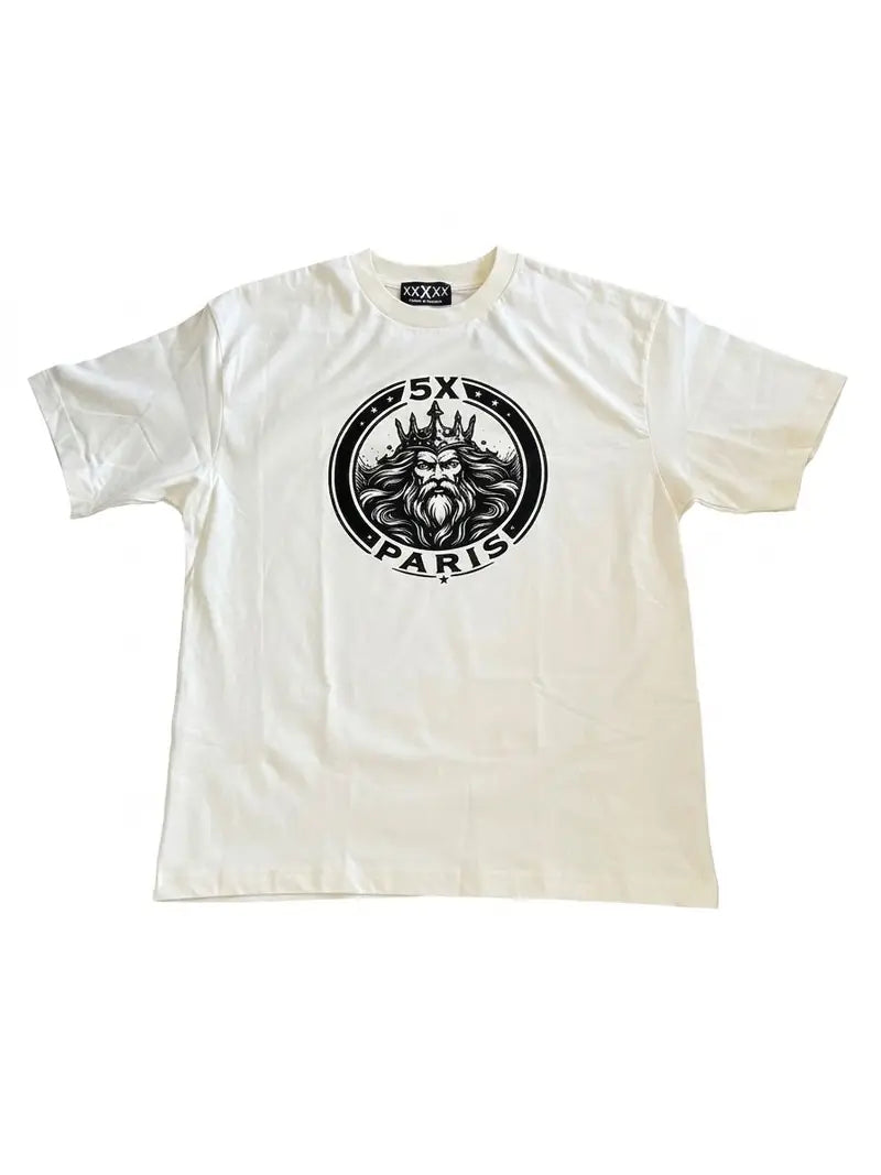 5X Paris Poseidon Head Unisex Loose Tee – Ecru