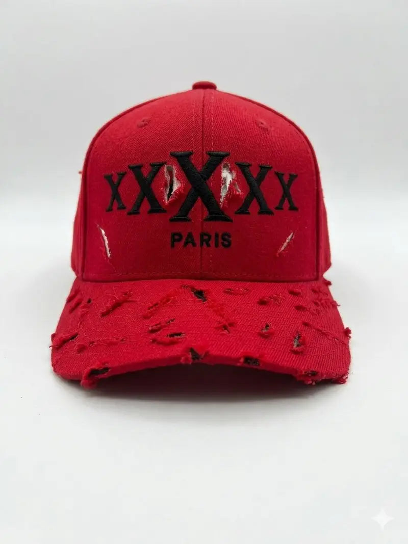 5X Paris Distressed Streetwear Face Cap – Red