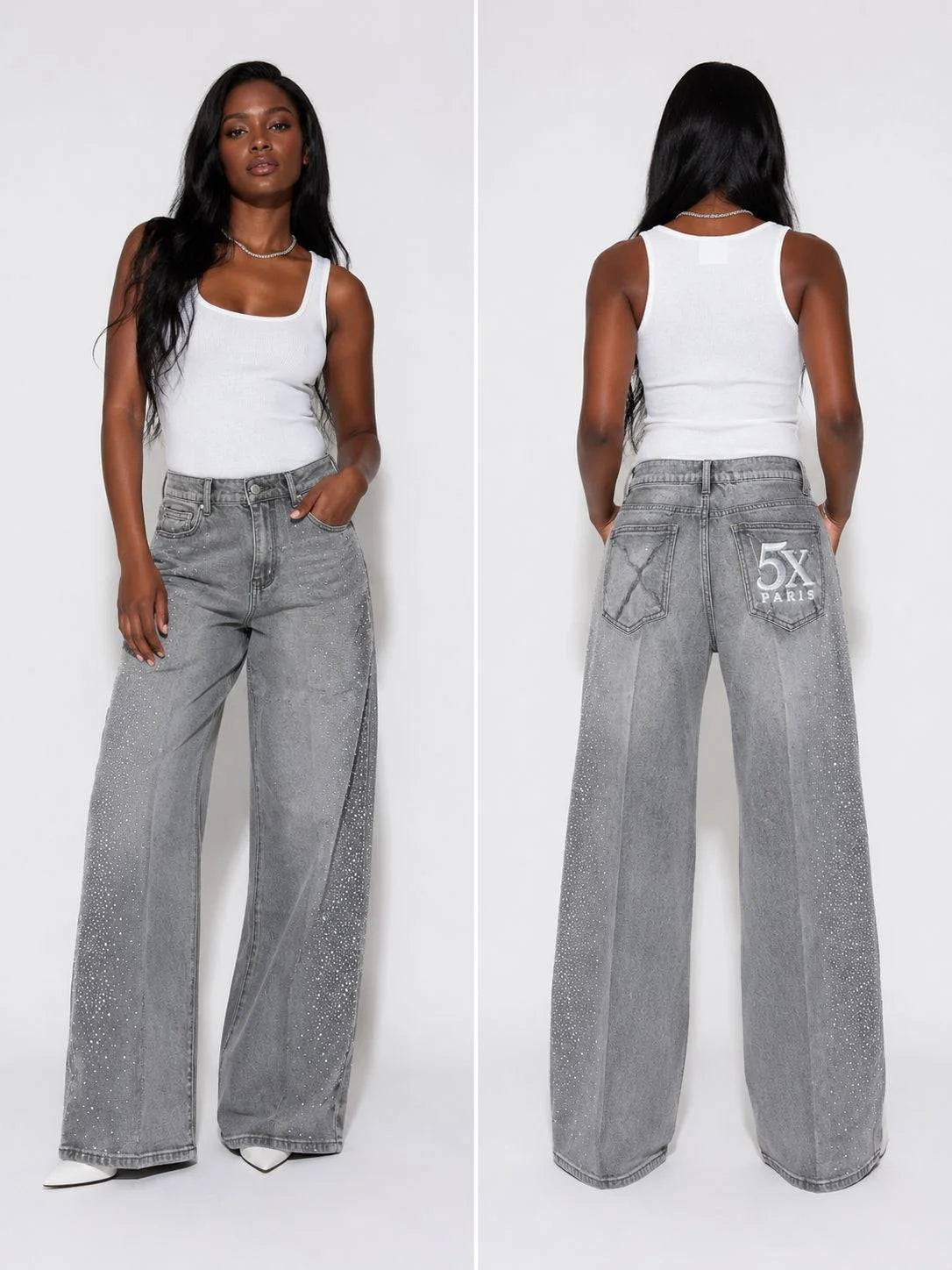 5X Paris Unisex Gray Denim Jeans