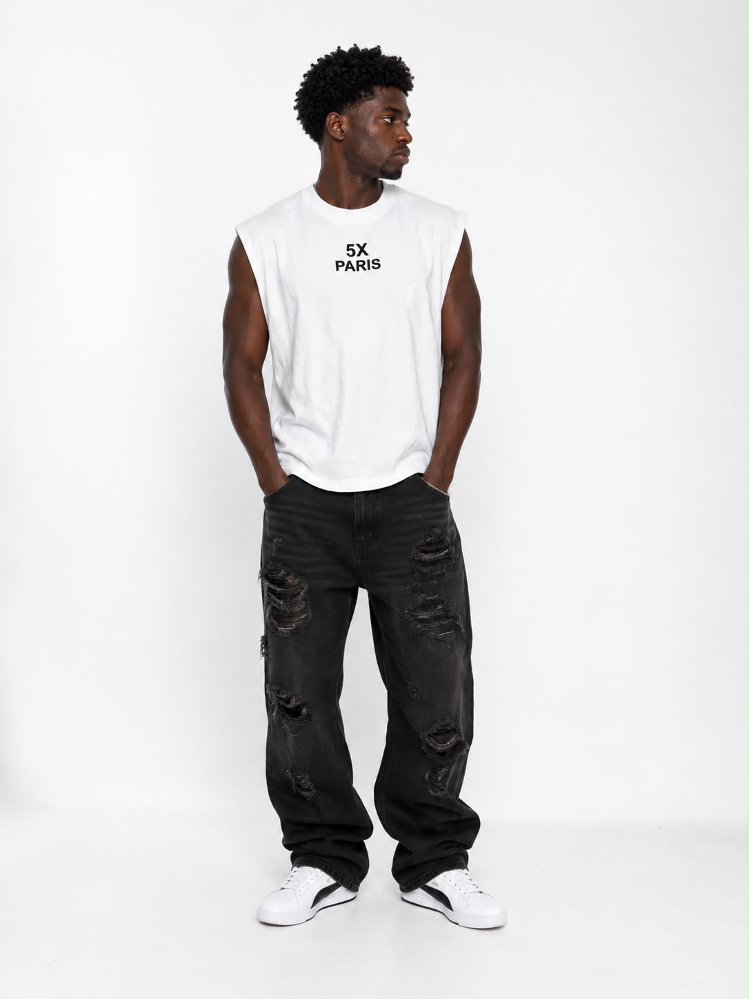 5X Paris Unisex Boxy Tank Tee – White