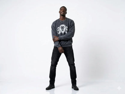 5X Paris 5 Lions Head Unisex Ultra Heavyweight Cotton Crewneck – Vintage Black