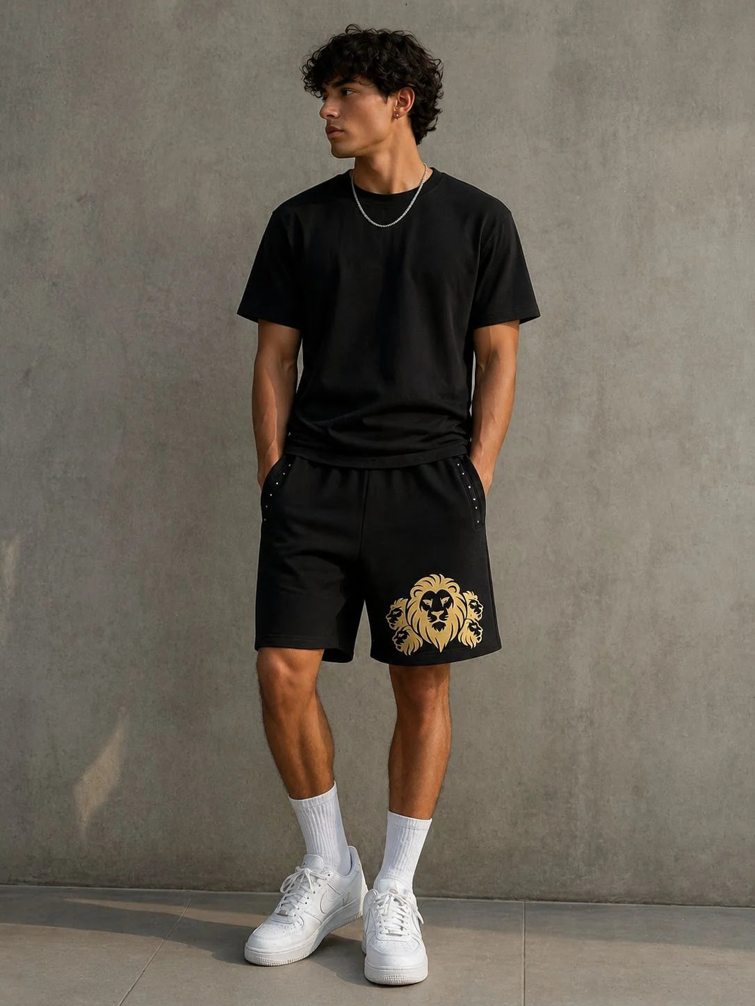 5X Paris Lion's Head Unisex Heavy Sweat Shorts – Black
