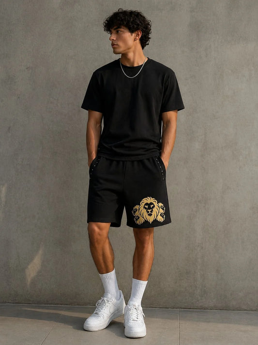 5X Paris Lion's Head Unisex Heavy Sweat Shorts – Black