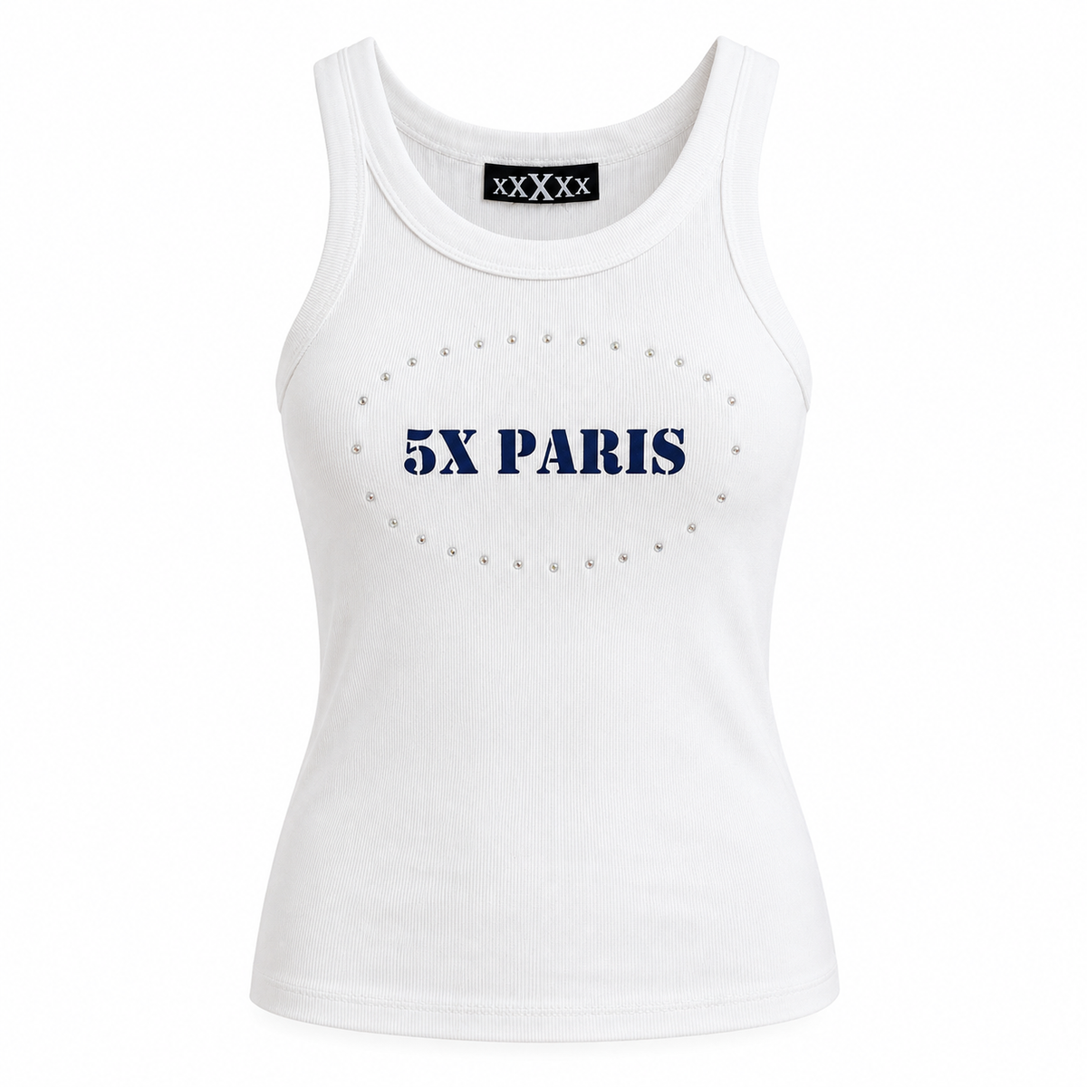 5X Paris Rhinestone Ribbed Tank