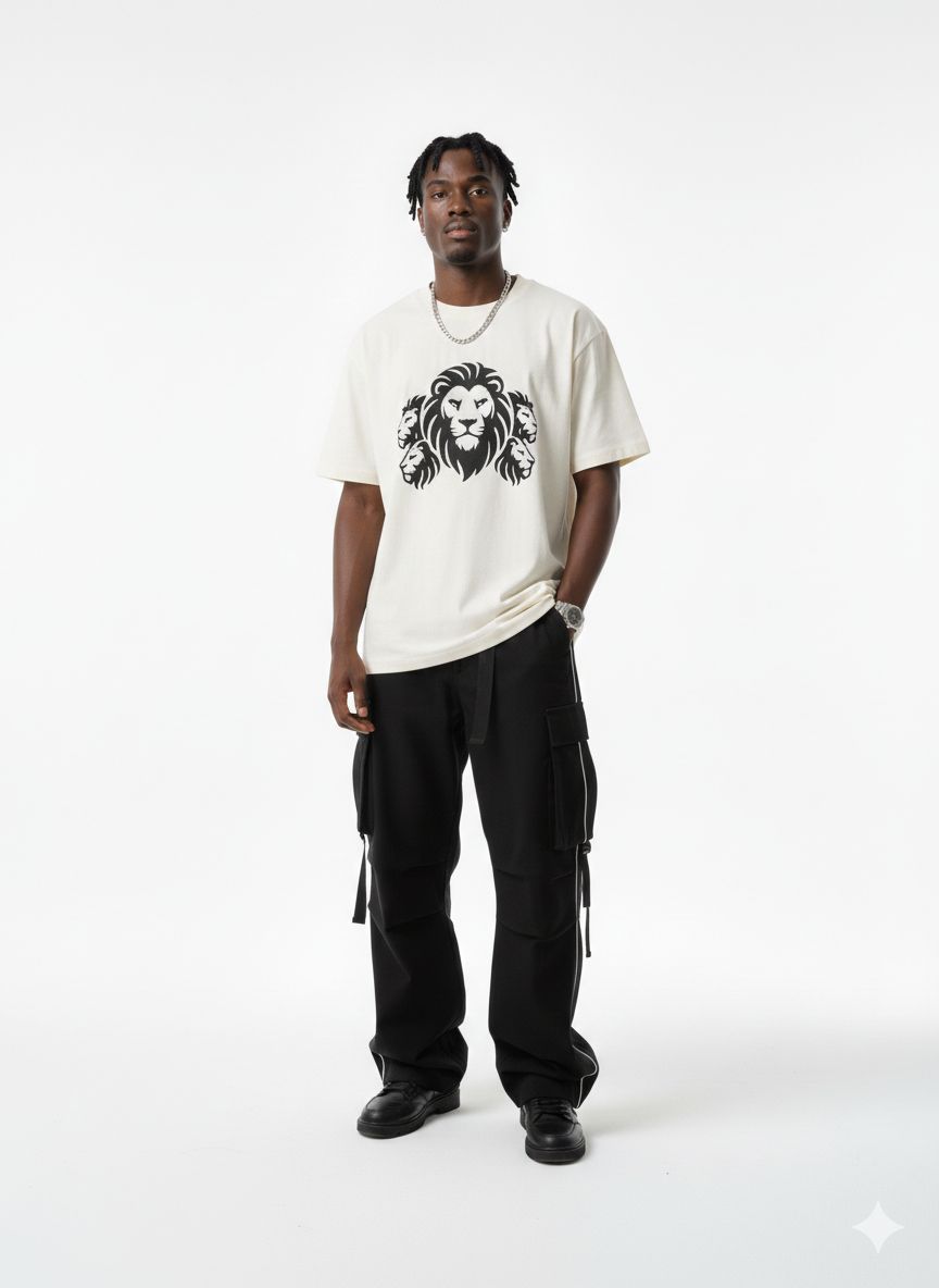 5X Paris Lion Unisex Loose Tee – Ecru