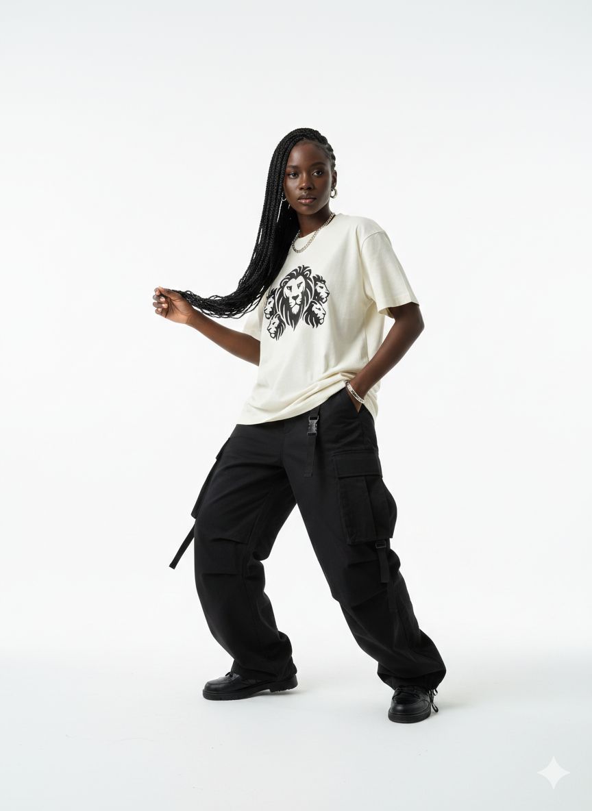 5X Paris Lion Unisex Loose Tee – Ecru