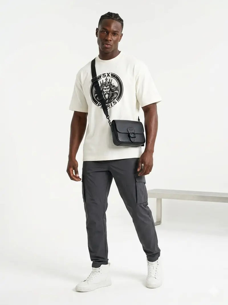 5X Paris Poseidon Head Unisex Loose Tee – Ecru