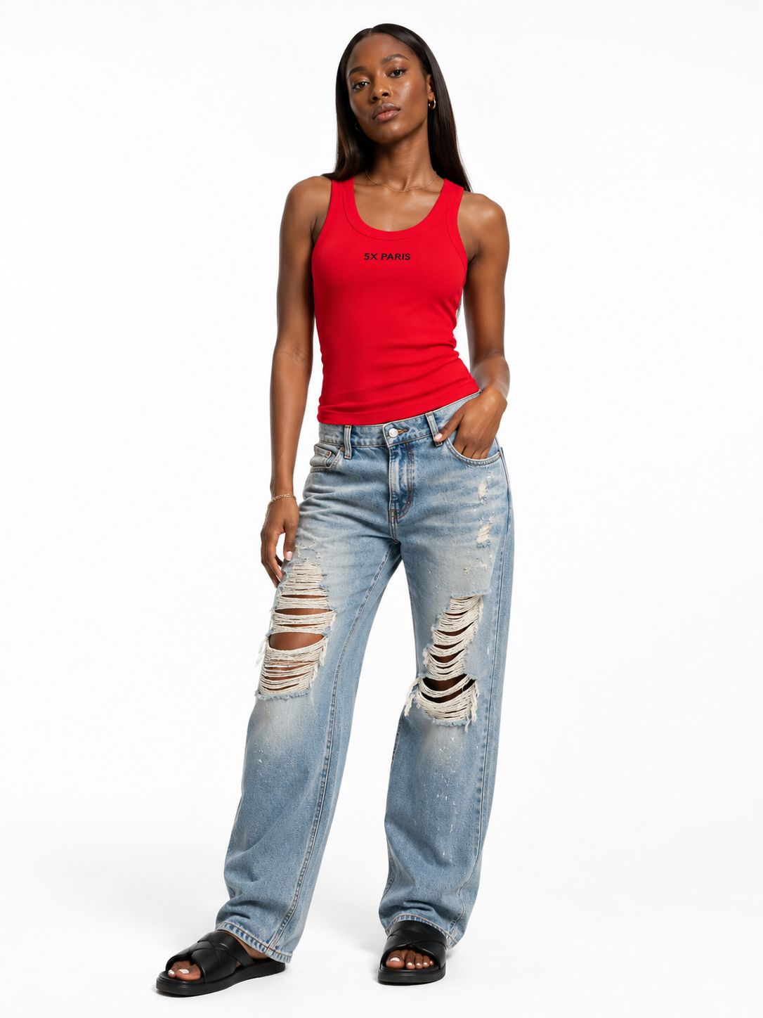 5X Paris Red Cotton Tank Top